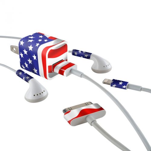 USA Flag iPhone Earphone, Power Adapter, Cable Skin