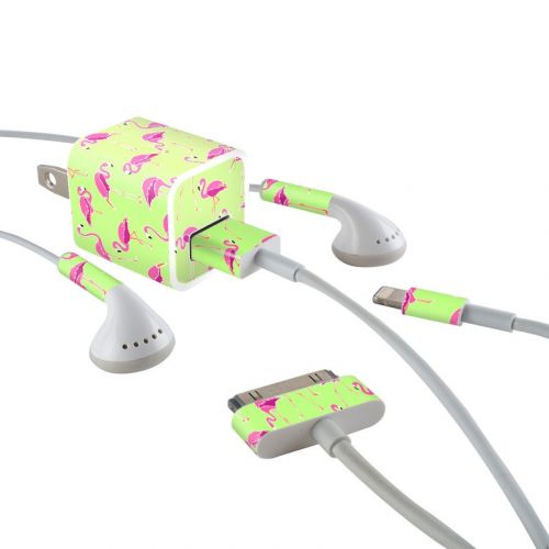 Flamingo Day iPhone Earphone, Power Adapter, Cable Skin