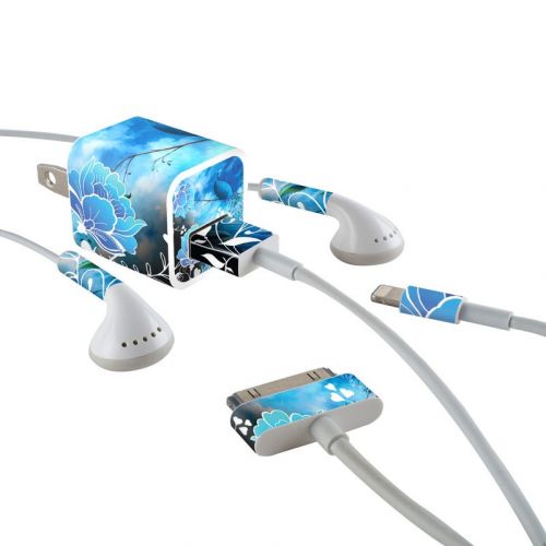 Peacock Sky iPhone Earphone, Power Adapter, Cable Skin