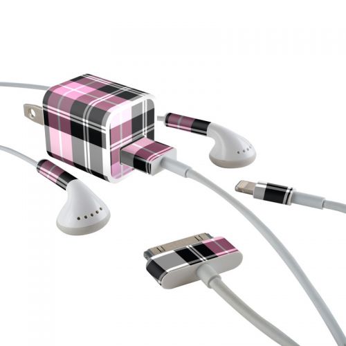 Pink Plaid iPhone Earphone, Power Adapter, Cable Skin