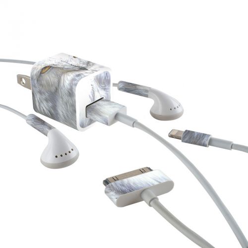 Snowy Owl iPhone Earphone, Power Adapter, Cable Skin