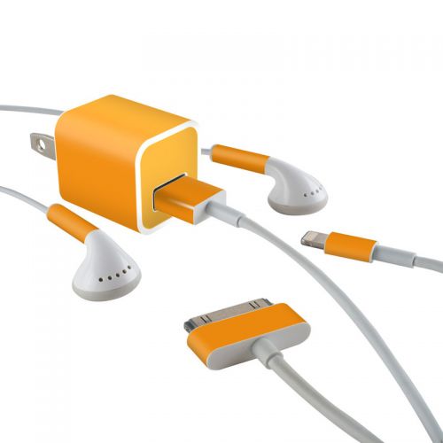 Solid State Orange iPhone Earphone, Power Adapter, Cable Skin
