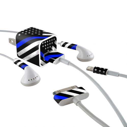 Thin Blue Line Hero iPhone Earphone, Power Adapter, Cable Skin