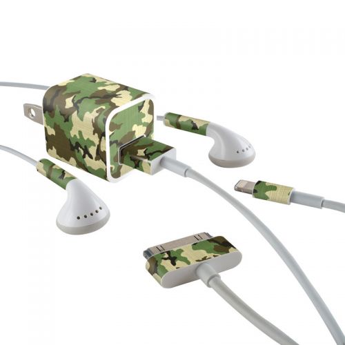 Woodland Camo iPhone Earphone, Power Adapter, Cable Skin