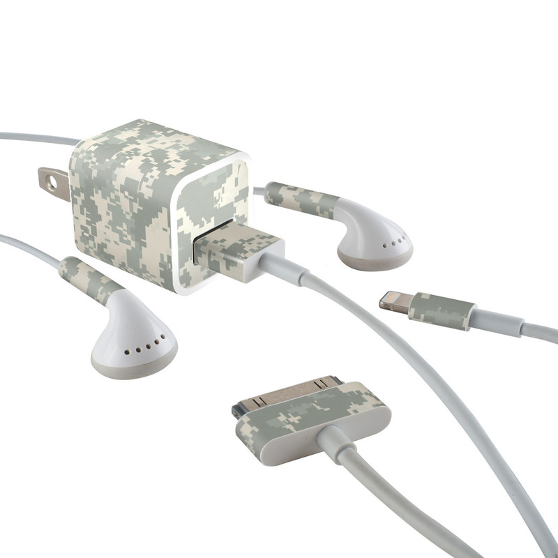 iPhone Earphone, Power Adapter, Cable Skin design of Military camouflage, Green, Pattern, Uniform, Camouflage, Design, Wallpaper with gray, green colors