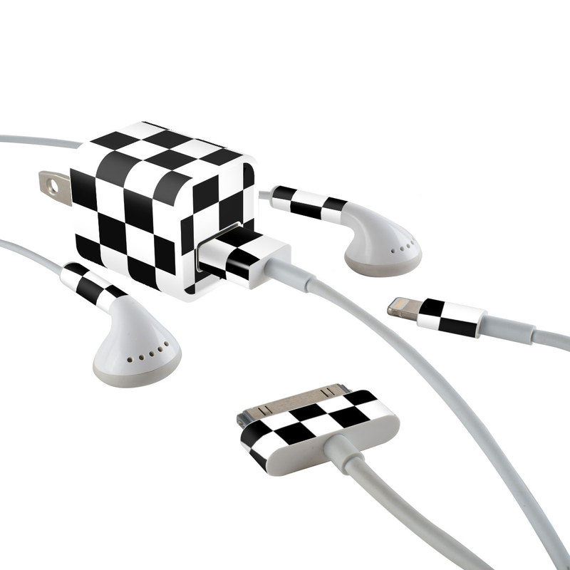 iPhone Earphone, Power Adapter, Cable Skin design of Black, Photograph, Games, Pattern, Indoor games and sports, Black-and-white, Line, Design, Recreation, Square, with black, white colors