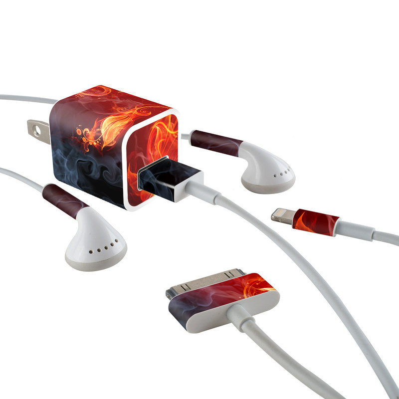 iPhone Earphone, Power Adapter, Cable Skin design of Flame, Fire, Heat, Red, Orange, Fractal art, Graphic design, Geological phenomenon, Design, Organism, with black, red, orange colors