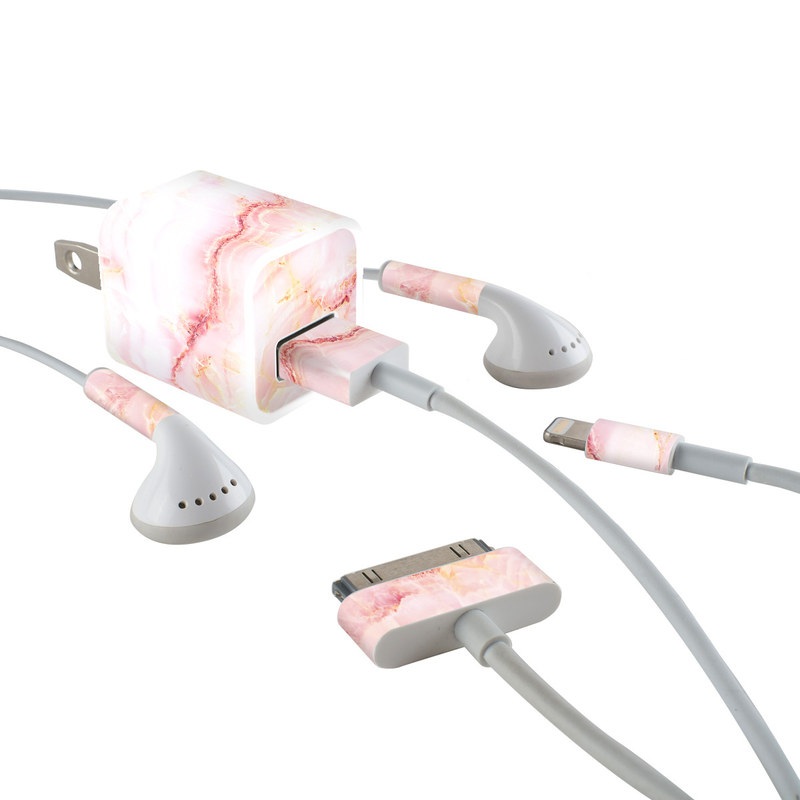 iPhone Earphone, Power Adapter, Cable Skin design of Pink, Peach, with white, pink, red, yellow, orange colors