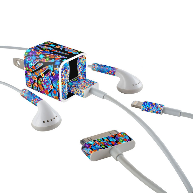 iPhone Earphone, Power Adapter, Cable Skin design of Psychedelic art, Modern art, Art, with black, blue, red, orange, yellow, green, purple colors