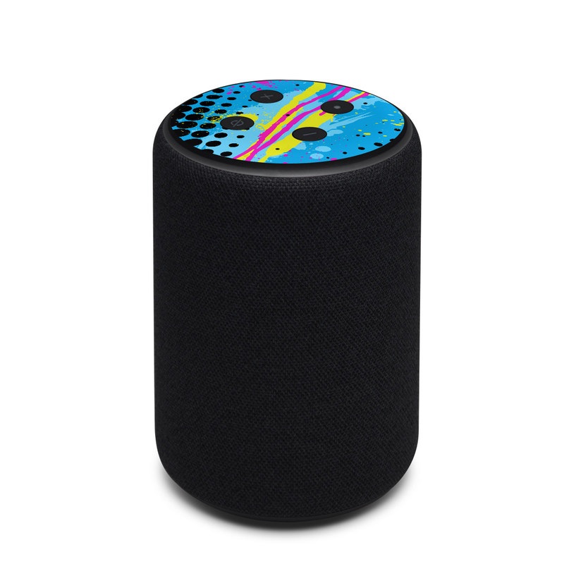 Amazon Echo 3rd Gen Skin design of Blue, Colorfulness, Graphic design, Pattern, Water, Line, Design, Graphics, Illustration, Visual arts with blue, black, yellow, pink colors