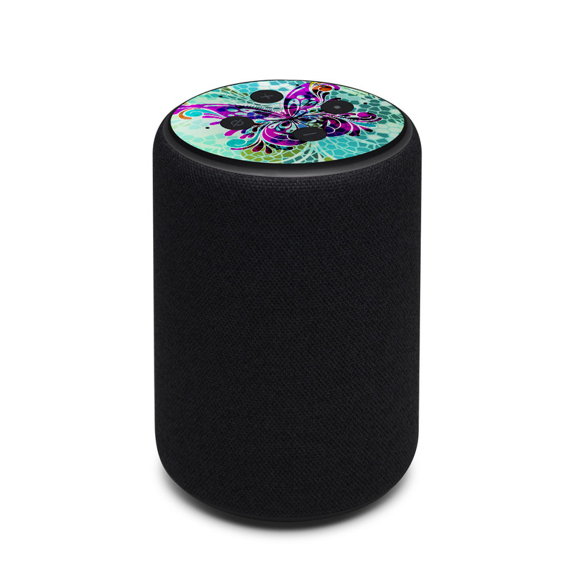 Amazon Echo 3rd Gen Skin design of Butterfly, Pattern, Insect, Moths and butterflies, Purple, Graphic design, Design, Pollinator, Visual arts, Magenta with blue, green, purple colors