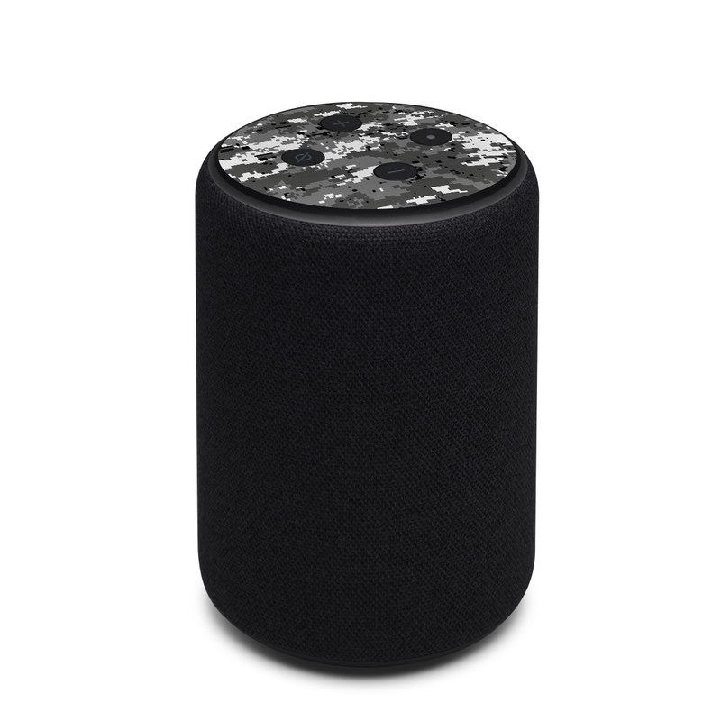 Amazon Echo 3rd Gen Skin design of Military camouflage, Pattern, Camouflage, Design, Uniform, Metal, Black-and-white with black, gray colors