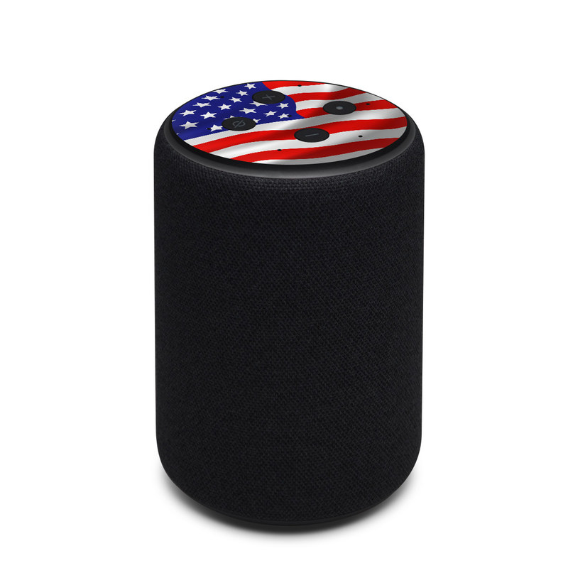 Amazon Echo 3rd Gen Skin design of Flag of the united states, Flag, Flag Day (USA), Veterans day, Independence day, Memorial day, Holiday with gray, red, blue, black, white colors