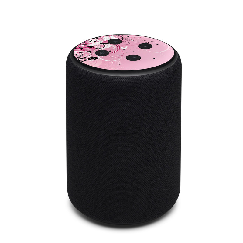 Amazon Echo 3rd Gen Skin design of Pink, Floral design, Graphic design, Text, Design, Flower Arranging, Pattern, Illustration, Flower, Floristry, with pink, gray, black, white, purple, red colors
