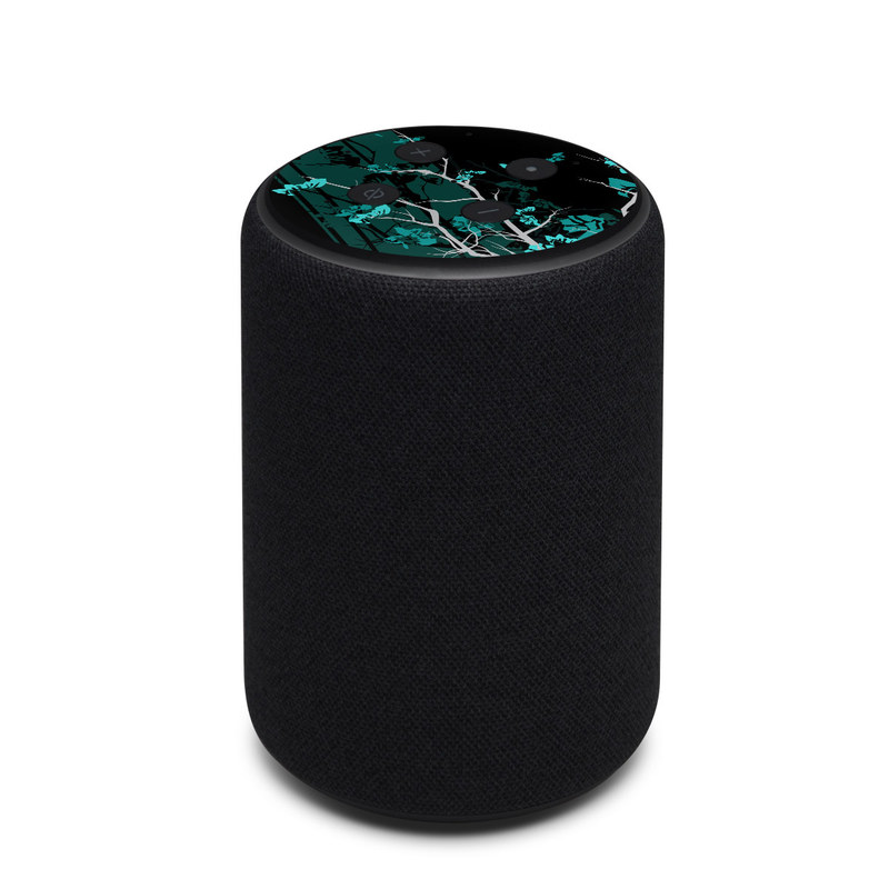 Amazon Echo 3rd Gen Skin design of Branch, Black, Blue, Green, Turquoise, Teal, Tree, Plant, Graphic design, Twig with black, blue, gray colors