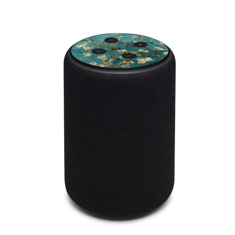 Amazon Echo 3rd Gen Skin design of Tree, Branch, Plant, Flower, Blossom, Spring, Woody plant, Perennial plant with blue, black, gray, green colors