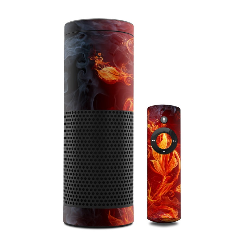 Amazon Echo 1st Gen Skin design of Flame, Fire, Heat, Red, Orange, Fractal art, Graphic design, Geological phenomenon, Design, Organism, with black, red, orange colors
