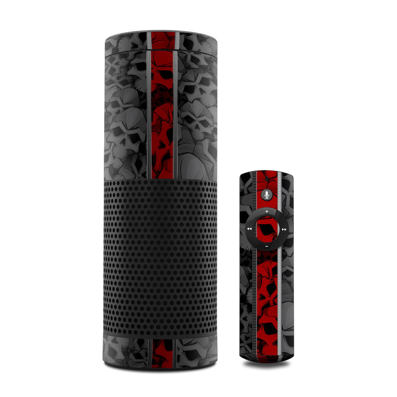 Amazon Echo 1st Gen Skin design of Font, Text, Pattern, Design, Graphic design, Black-and-white, Monochrome, Graphics, Illustration, Art, with black, red, gray colors
