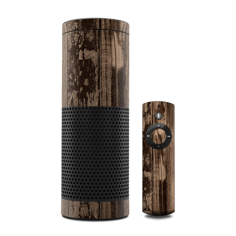 Amazon Echo 1st Gen Skin design of Wood, Tree, Brown, Plank, Trunk, Pattern, Line, Hardwood, Black-and-white, Forest, with brown, black colors