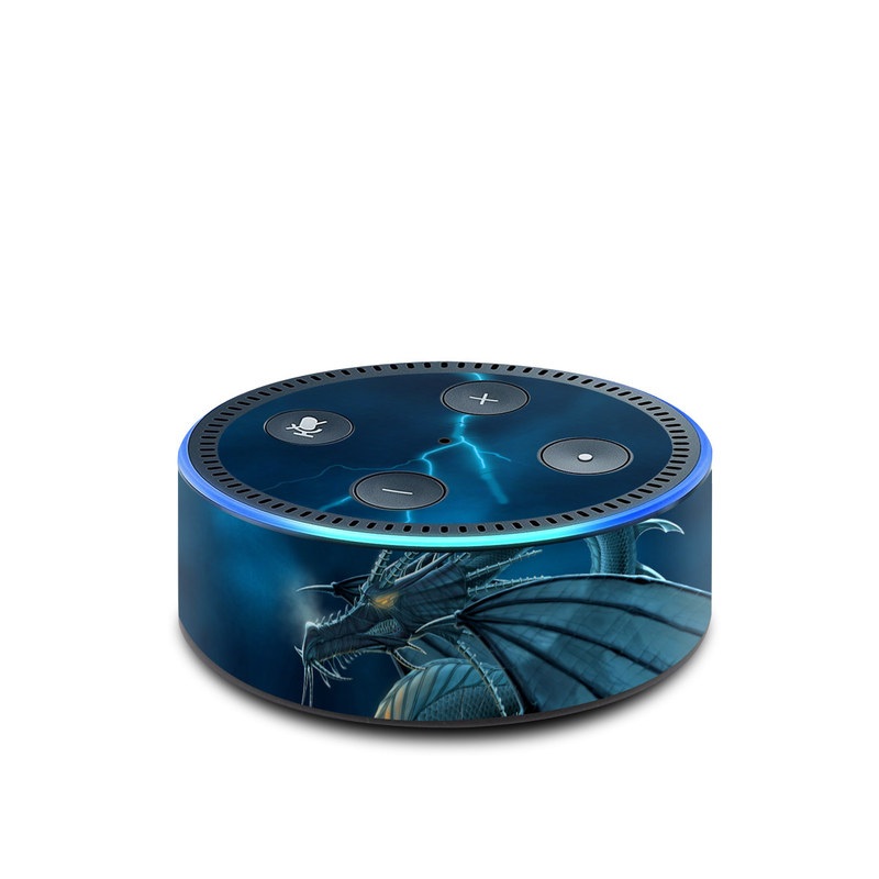 Amazon Echo Dot 2nd Gen Skin design of Cg artwork, Dragon, Mythology, Fictional character, Illustration, Mythical creature, Art, Demon, with blue, yellow colors