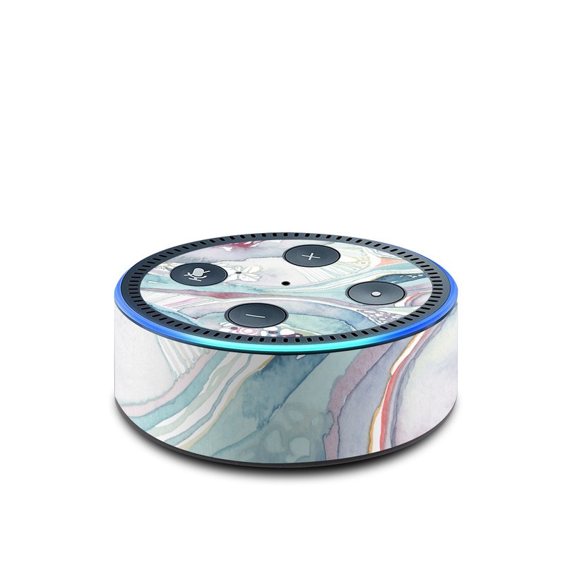 Amazon Echo Dot 2nd Gen Skin design of Watercolor paint, Plant, Art, Illustration, Flower, with blue, purple, pink, red, orange colors