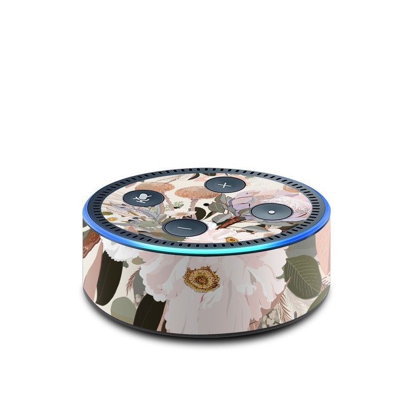 Amazon Echo Dot 2nd Gen Skin design of Flower, Floral design, Watercolor paint, Plant, Spring, Branch, Flower Arranging, Lilac, Floristry, Petal, with pink, purple, green, brown, white, yellow, black colors