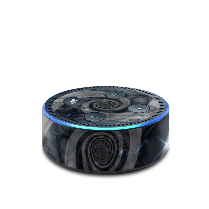 Amazon Echo Dot 2nd Gen Skin design of Eye, Drawing, Black-and-white, Design, Pattern, Art, Tattoo, Illustration, Fractal art, with black, gray colors