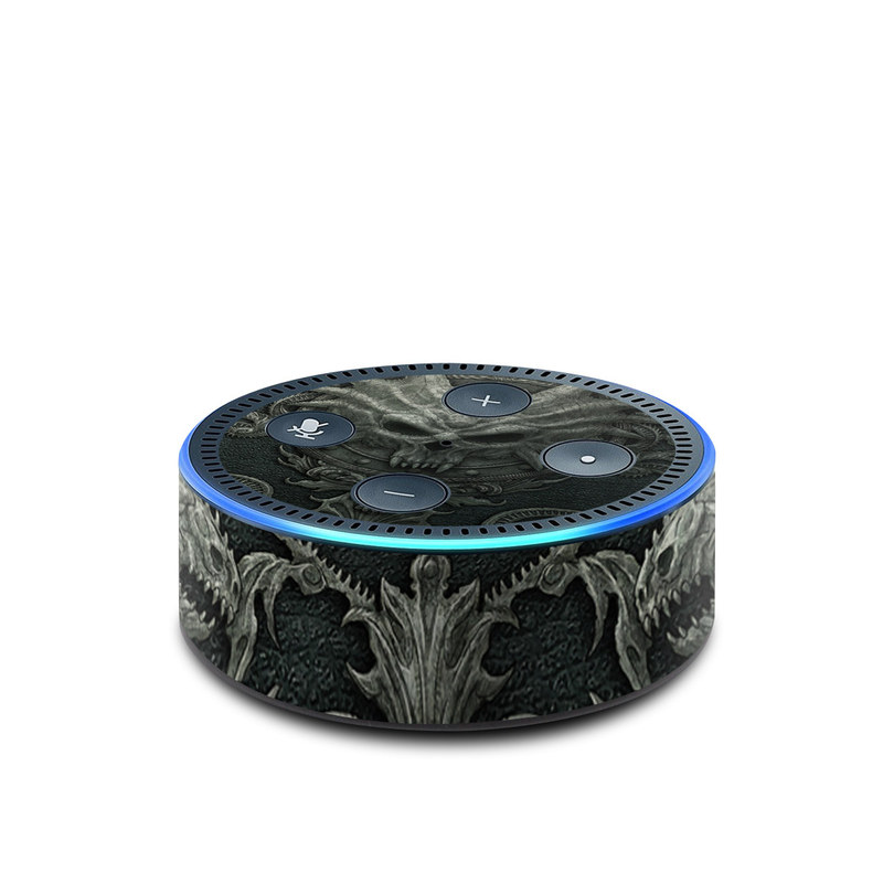 Amazon Echo Dot 2nd Gen Skin design of Demon, Dragon, Fictional character, Illustration, Supernatural creature, Drawing, Symmetry, Art, Mythology, Mythical creature, with black, gray colors