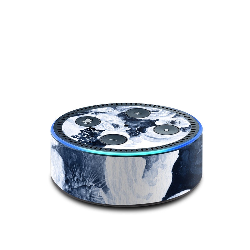 Amazon Echo Dot 2nd Gen Skin design of White, Flower, Cut flowers, Garden roses, Plant, Bouquet, Rose, Black-and-white, Rose family, Still life, with white, blue colors