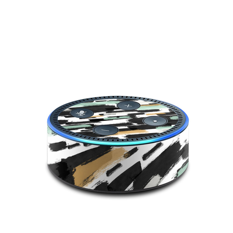 Amazon Echo Dot 2nd Gen Skin design of Pattern, Line, Design, Material property, Rectangle, with black, white, orange, blue, yellow colors