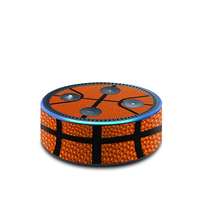 Amazon Echo Dot 2nd Gen Skin design of Orange, Basketball, Line, Pattern, Sport venue, Brown, Yellow, Design, Net, Team sport, with orange, black colors