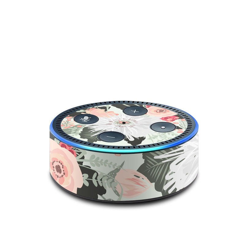 Amazon Echo Dot 2nd Gen Skin design of Pattern, Pink, Floral design, Design, Textile, Wrapping paper, Plant, Peach, Flower with green, red, white, pink colors