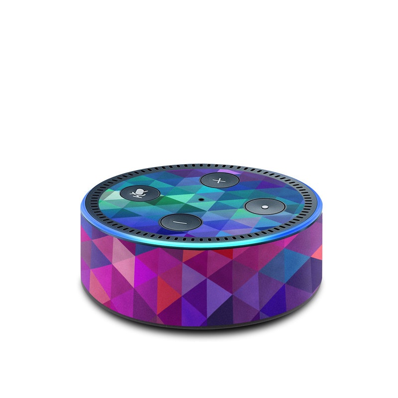 Amazon Echo Dot 2nd Gen Skin design of Purple, Violet, Pattern, Blue, Magenta, Triangle, Line, Design, Graphic design, Symmetry, with blue, purple, green, red, pink colors