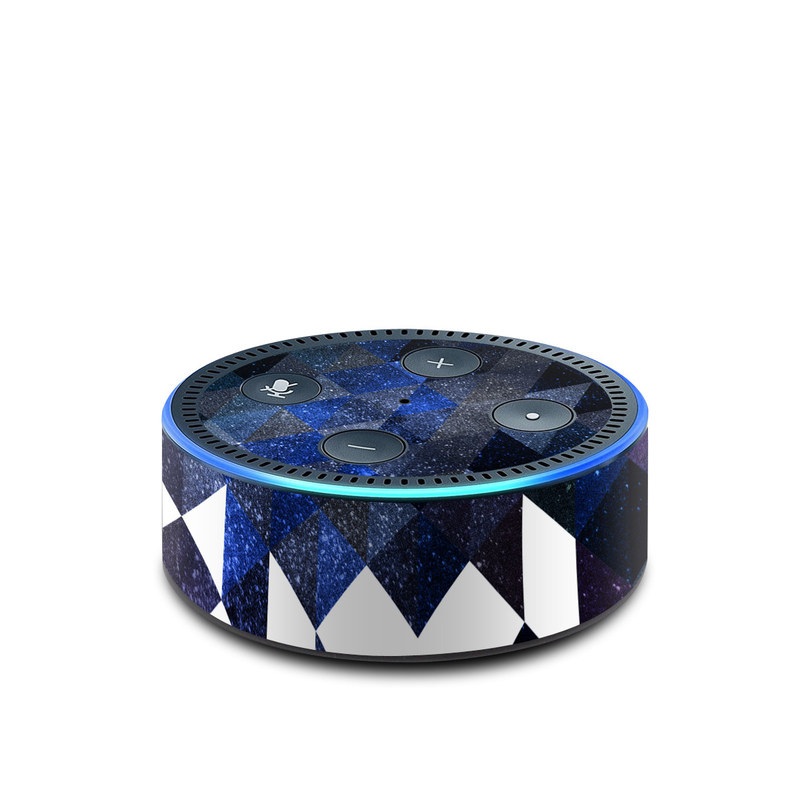 Amazon Echo Dot 2nd Gen Skin design of Text, Pattern, Graphic design, Font, Purple, Design, Line, Triangle, Logo, Graphics, with black, blue, white colors