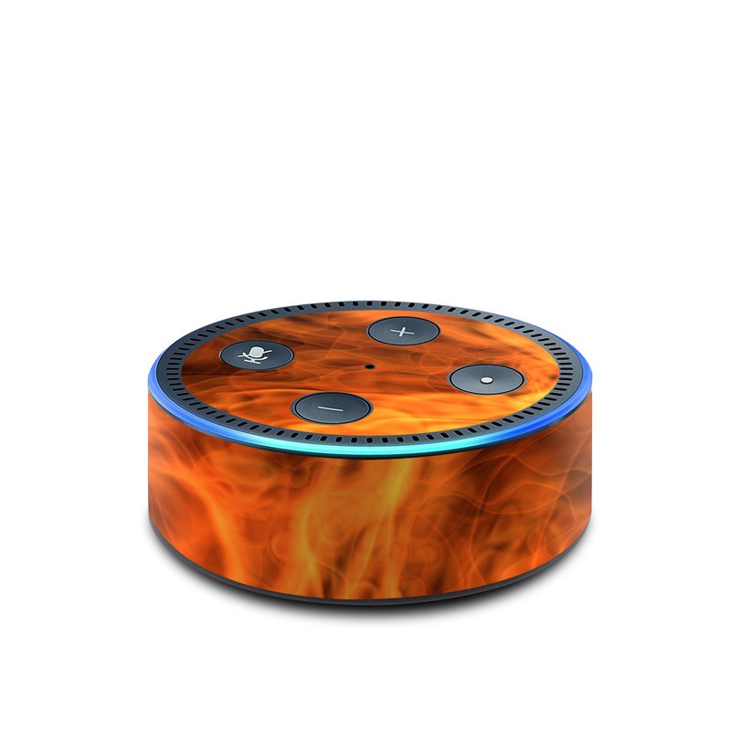 Amazon Echo Dot 2nd Gen Skin design of Flame, Fire, Heat, Orange, with red, orange, black colors