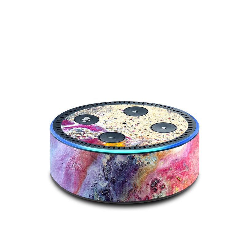 Amazon Echo Dot 2nd Gen Skin design of Watercolor paint, Painting, Acrylic paint, Art, Modern art, Paint, Visual arts, Space, Colorfulness, Illustration, with gray, black, blue, red, pink colors