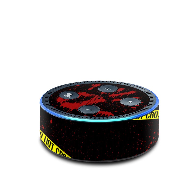 Amazon Echo Dot 2nd Gen Skin design of Red, Black, Font, Text, Logo, Graphics, Graphic design, Room, Carmine, Fictional character, with black, red, green colors