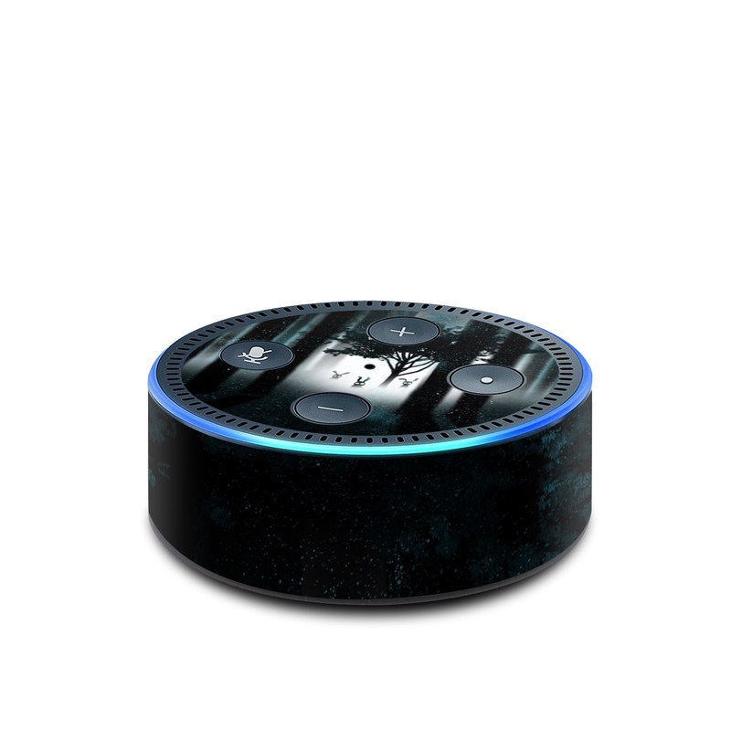 Amazon Echo Dot 2nd Gen Skin design of Darkness, Black, Nature, Tree, Natural environment, Forest, Atmosphere, Atmospheric phenomenon, Light, Natural landscape, with black, blue, white colors