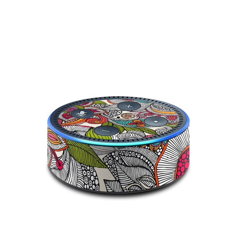 Amazon Echo Dot 2nd Gen Skin design of Pattern, Drawing, Visual arts, Art, Design, Doodle, Floral design, Motif, Illustration, Textile, with gray, red, black, green, purple, blue colors