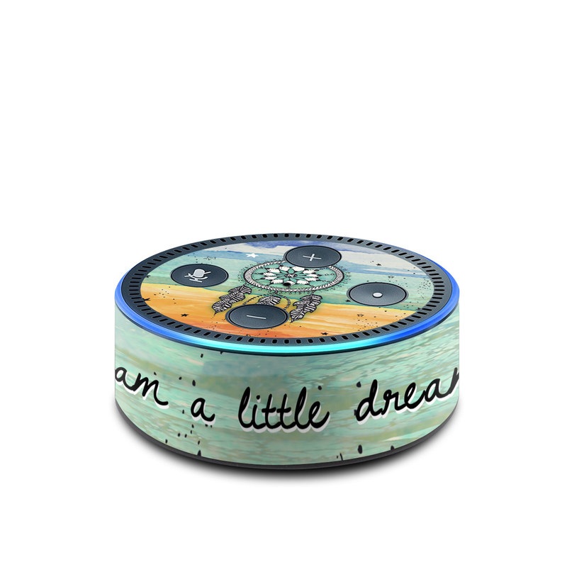 Amazon Echo Dot 2nd Gen Skin design of Text, Sky, Font, Illustration, Plant, Art, Wildflower, sunflower, Graphics, with blue, green, yellow, orange, black colors