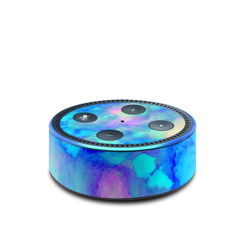 Amazon Echo Dot 2nd Gen Skin design of Blue, Turquoise, Aqua, Pattern, Dye, Design, Sky, Electric blue, Art, Watercolor paint, with blue, purple colors
