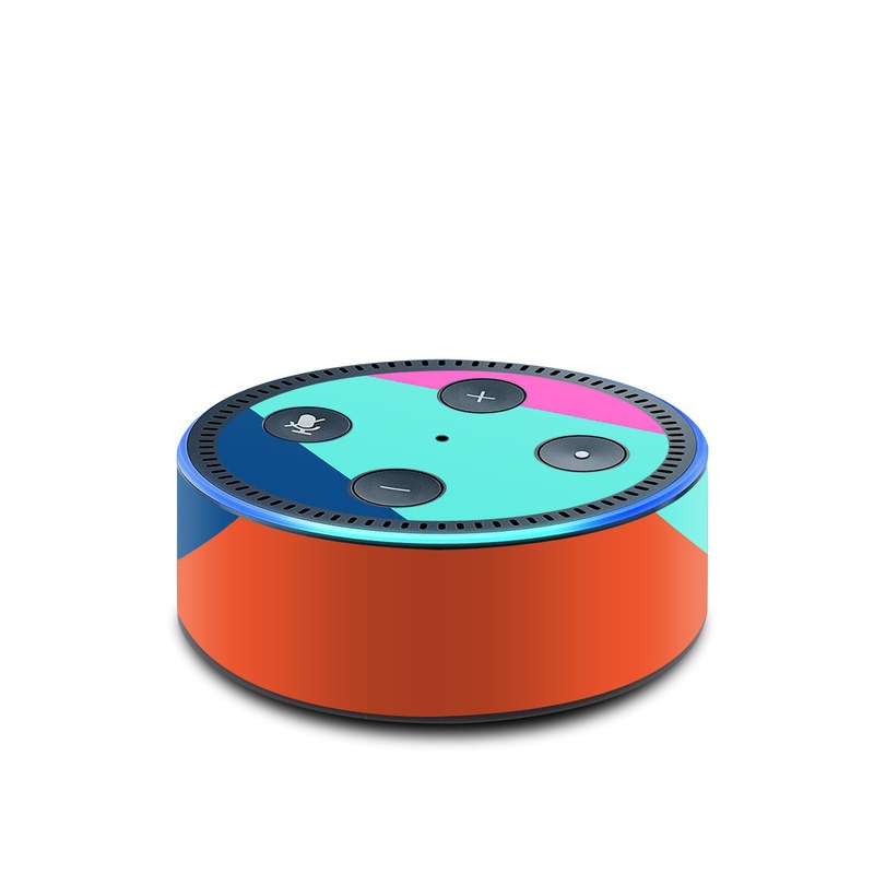 Amazon Echo Dot 2nd Gen Skin design of Blue, Colorfulness, Turquoise, Line, Azure, Triangle, Pattern, Graphic design, Magenta, with blue, pink, orange, red colors