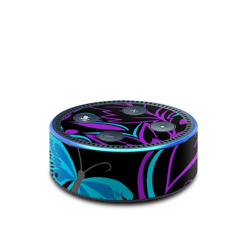 Amazon Echo Dot 2nd Gen Skin design of Pattern, Purple, Violet, Turquoise, Teal, Design, Floral design, Visual arts, Magenta, Motif with black, purple, blue colors