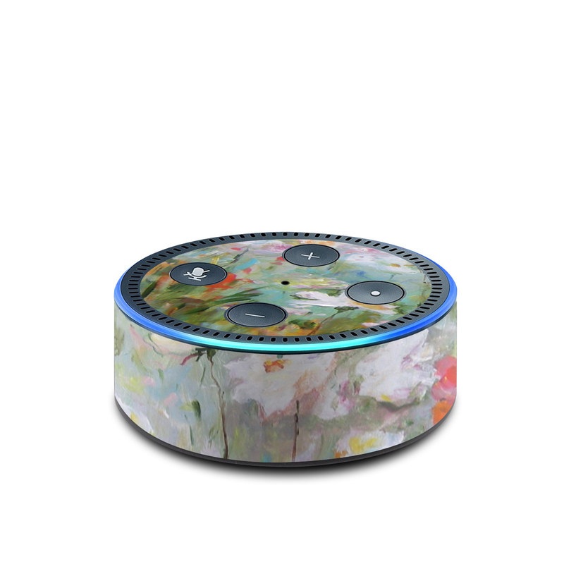 Amazon Echo Dot 2nd Gen Skin design of Flower, Painting, Watercolor paint, Plant, Modern art, Wildflower, Botany, Meadow, Acrylic paint, Flowering plant, with gray, black, green, red, blue colors