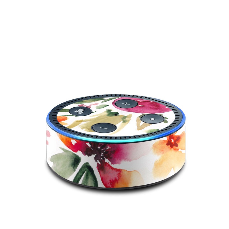 Amazon Echo Dot 2nd Gen Skin design of Flower, Floral design, Pink, Pattern, Petal, Plant, Botany, Design, Wildflower, Clip art, with white, pink, red, orange, green colors