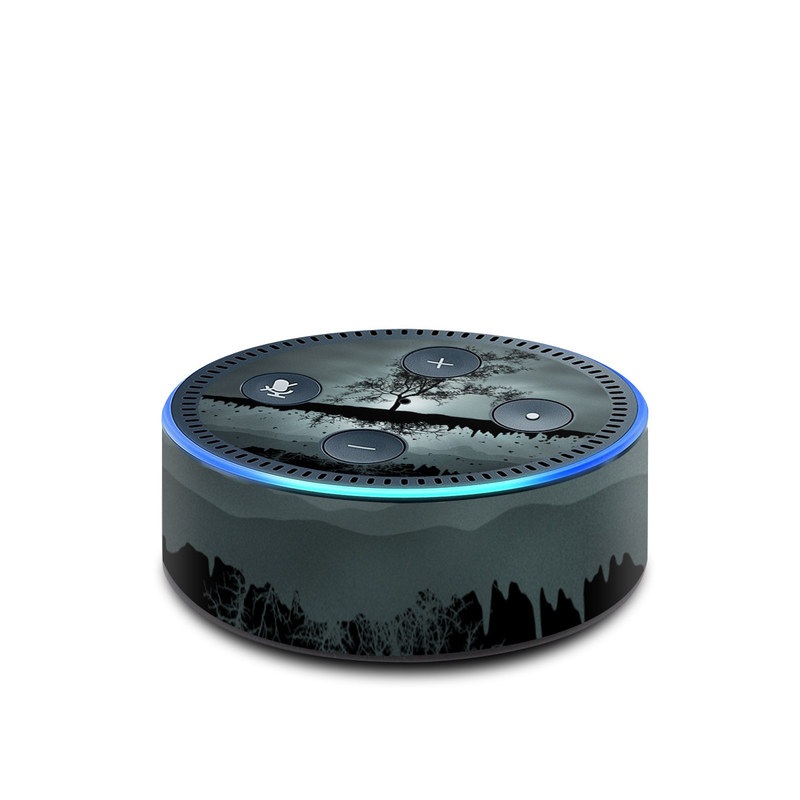 Amazon Echo Dot 2nd Gen Skin design of Reflection, Sky, Nature, Water, Black, Tree, Black-and-white, Monochrome photography, Natural landscape, Atmospheric phenomenon, with black, gray, blue colors