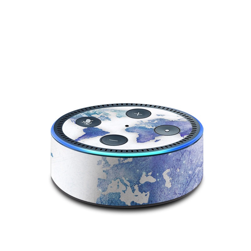 Amazon Echo Dot 2nd Gen Skin design of World, Map, Watercolor paint, Illustration, with white, blue, purple colors