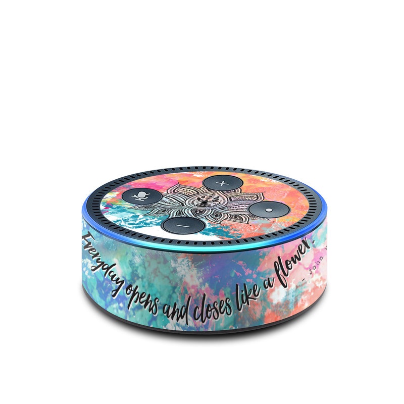 Amazon Echo Dot 2nd Gen Skin design of Pink, Leaf, Pattern, Design, Graphic design, Illustration, Symmetry, Visual arts, Art, Plant, with orange, yellow, red, blue, green, black colors