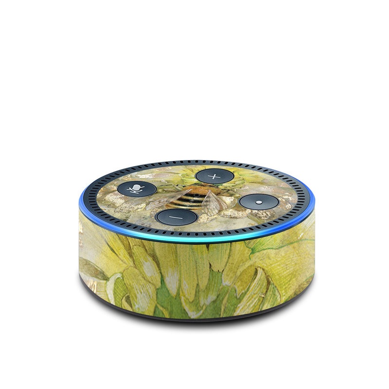 Amazon Echo Dot 2nd Gen Skin design of Honeybee, Insect, Bee, Membrane-winged insect, Invertebrate, Pest, Watercolor paint, Pollinator, Illustration, Organism, with yellow, orange, black, green, gray, pink colors