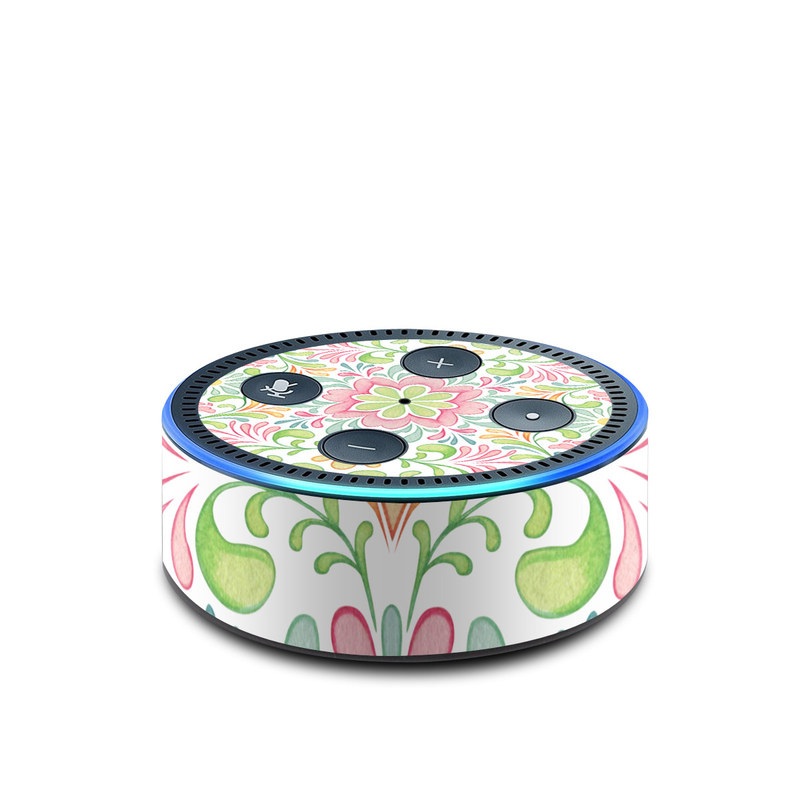 Amazon Echo Dot 2nd Gen Skin design of Pattern, Pink, Visual arts, Design, Textile, Wrapping paper, Symmetry, Floral design, Motif, with gray, white, pink, green colors